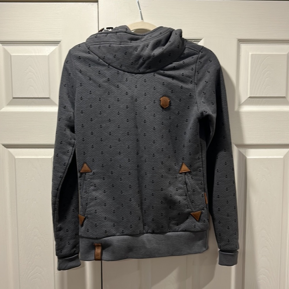 NWOT Naketano Anchor Print Gray Cowl Neck Hoodie Sweatshirt-Medium